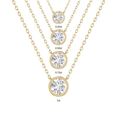 Lab Grown 1 Carat Round Bezel Set Diamond Solitaire Pendant in 14K Yellow Gold