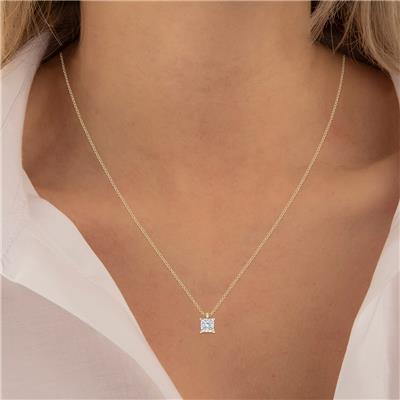 Lab Grown 3/4 Carat Princess Cut Solitaire Diamond Pendant in 14K Yellow Gold