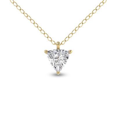Lab Grown 1 Carat Trillion Shaped Solitaire Diamond Pendant in 14K Yellow Gold