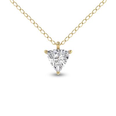 Lab Grown 1 Carat Trillion Shaped Solitaire Diamond Pendant in 14K Yellow Gold