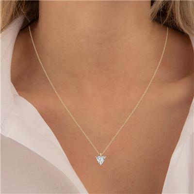 Lab Grown 1 Carat Trillion Shaped Solitaire Diamond Pendant in 14K Yellow Gold