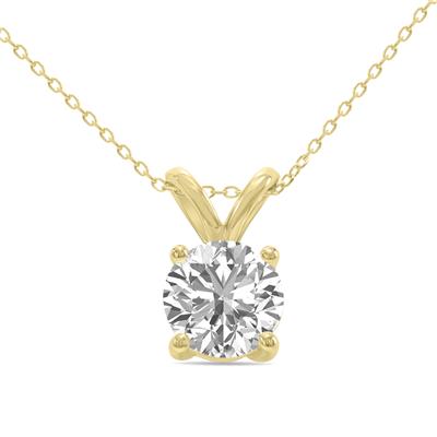 1 Carat Lab Grown Diamond Round Solitaire Pendant in 14K Yellow Gold