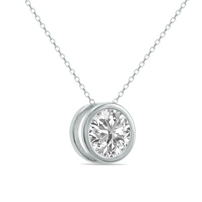 Certified 2 Carat Lab Grown Diamond Bezel Pendant in 14K White Gold