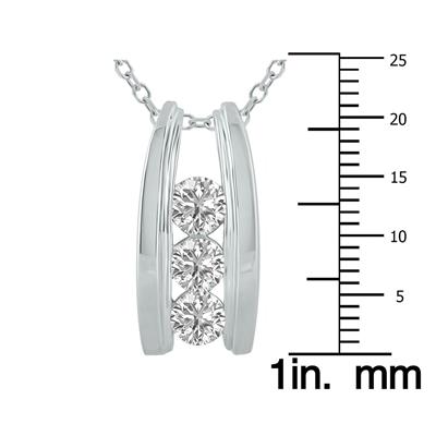 1.50 CTW Three Stone Lab Grown Diamond Ladder Pendant in 10K White Gold