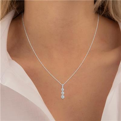 1 CTW Lab Grown Diamond Three Stone Snow Pendant in 10K White Gold