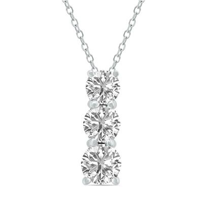 2 CTW Lab Grown Diamond Three Stone Pendant in 14K White Gold