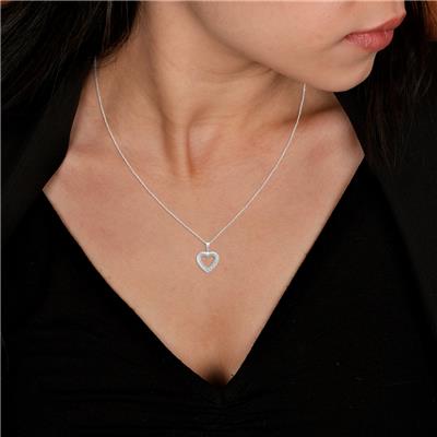 Jewelry Gift For Mom - 3 Stone Lab Grown Diamond Heart Necklace in .925 Sterling Silver