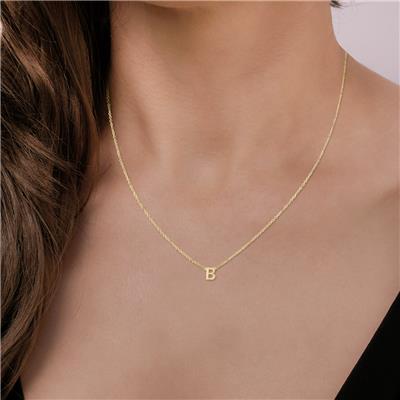 14K Solid Yellow Gold B Mini Initial Necklace