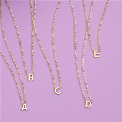 14K Solid Yellow Gold B Mini Initial Necklace