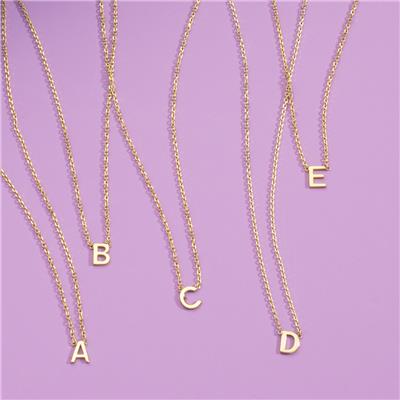 14K Solid Yellow Gold S Mini Initial Necklace
