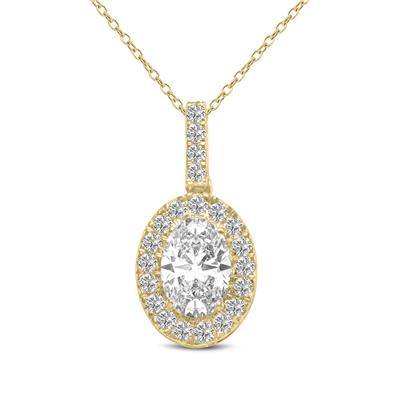 2 Carat TW Oval Shape Halo Lab Grown Diamond Pendant in 14K Yellow Gold