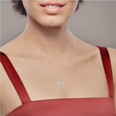 3 Carat TW Lab Grown Diamond Religious Cross Pendant in 14K White Gold