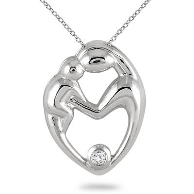 Mother and Baby Diamond Pendant 10K White Gold