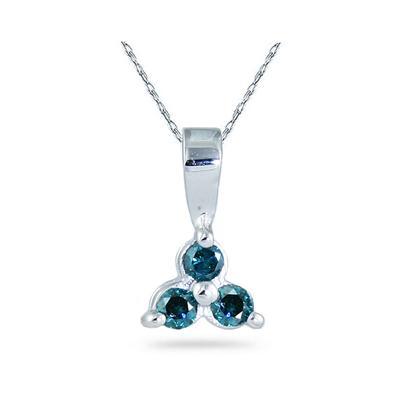 Three Stone Blue Diamond Pendant in 14K White Gold