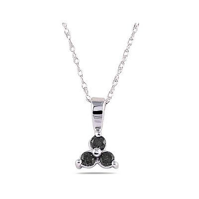 Three Stone Black Diamond Pendant in 14K White Gold