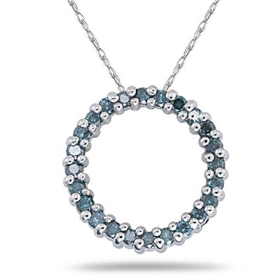 1/4CTW Blue Diamond Circle Pendant in White Gold