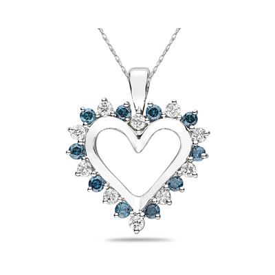 1 Carat TW Blue and White Diamond Heart Pendant in 14K White Gold