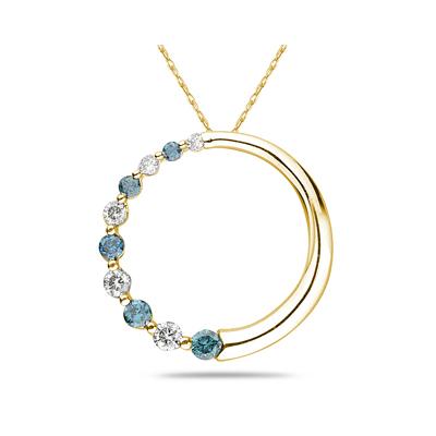 Blue And White Diamond Circle Journey Pendant 14k Yellow  Gold