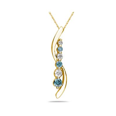 Blue And White Diamond Journey Pendant in Yellow Gold