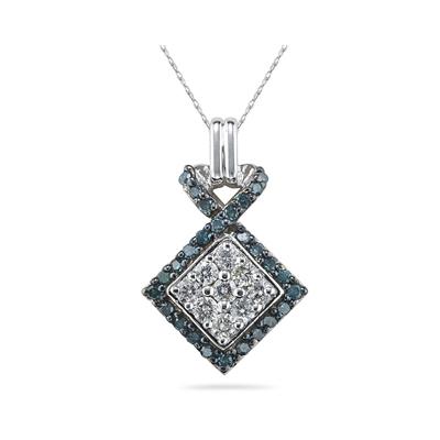 Blue and White Diamond Pendent in 14K White Gold