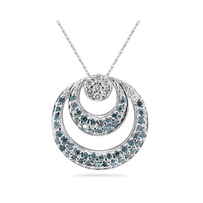 Blue and White Diamond Circle Pendant in 14K White Gold