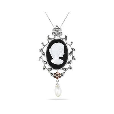 Freshwater Cultured Pearl and Garnet Cameo MOM Pendant