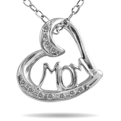 MOM Diamond Heart Pendant 10K White Gold