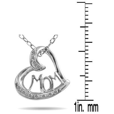 MOM Diamond Heart Pendant 10K White Gold