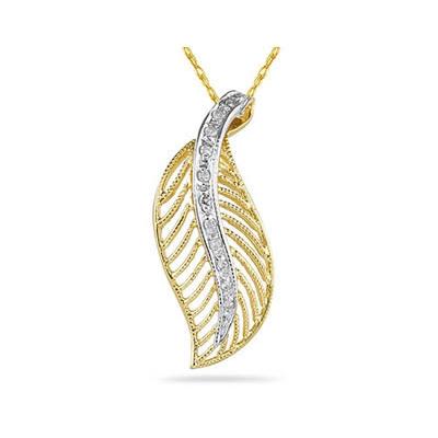 Diamond Leaf Pendant in 14k Yellow Gold