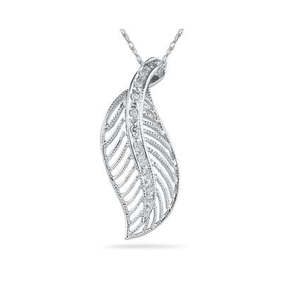 Diamond Leaf Pendant in 14K White Gold