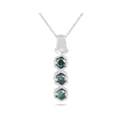 Three Stone Blue Diamond Pendant in 10K White Gold