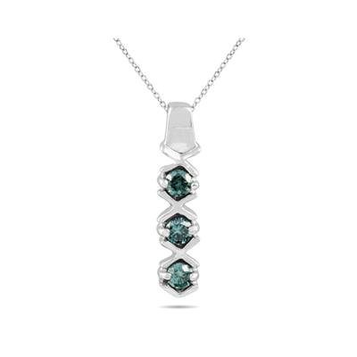 Three Stone Blue Diamond Pendant in 10K White Gold