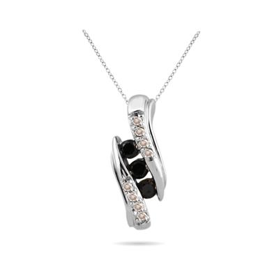 Channel Set Black and White Diamond Pendant in 10kt White Gold