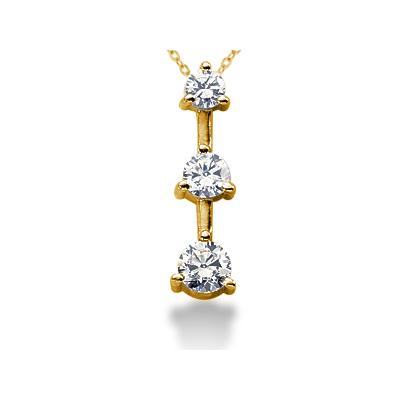 0.75CTW Classic Three Prong Three Stone Diamond Pendant in 14k Yellow Gold