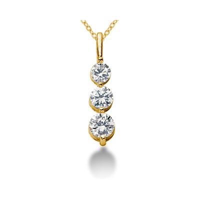 1.05CTW Shared Prong Three Stone Diamond Pendant in 14k Yellow Gold