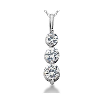 0.50CTW Shared Prong Three Stone Diamond Pendant in 18k White Gold