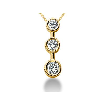 1/2 Carat Bezel Set Three Stone Diamond Pendant in 14k Yellow Gold