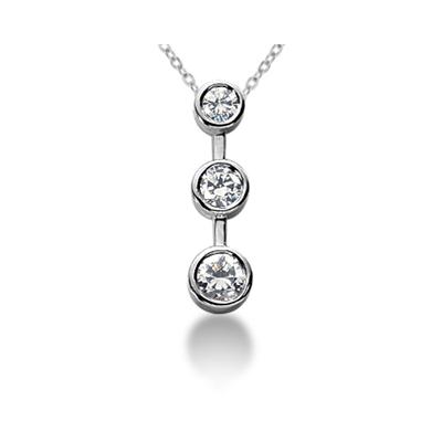 0.75CTW Bezel Set Three Stone Diamond Pendant in 14k White Gold
