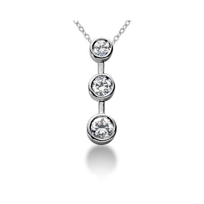 0.75CTW Bezel Set Three Stone Diamond Pendant in 18k White Gold