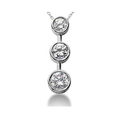 0.50CTW Bezel Set Three Stone Diamond Pendant in 18k White Gold