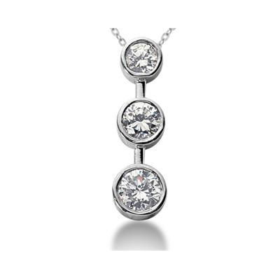 0.50CTW Bezel Set Three Stone Diamond Pendant in 14k White Gold