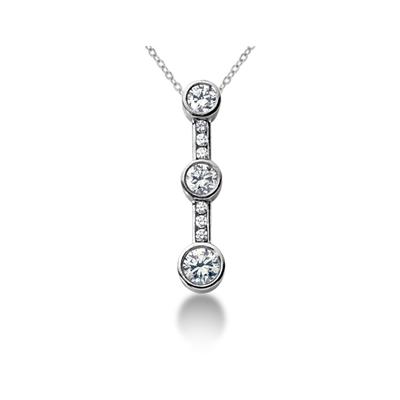 1.20CTW Bezel and Channel Set Diamond Three Stone Pendant in 14k White Gold