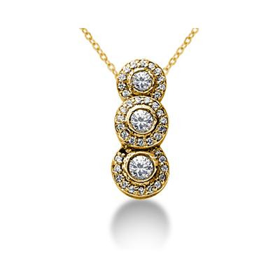 1.07 Regal Diamond Three Stone Pendant in 18k Yellow Gold