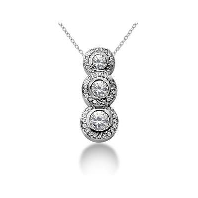 1.12 Regal Diamond Three Stone Pendant in 18k White Gold