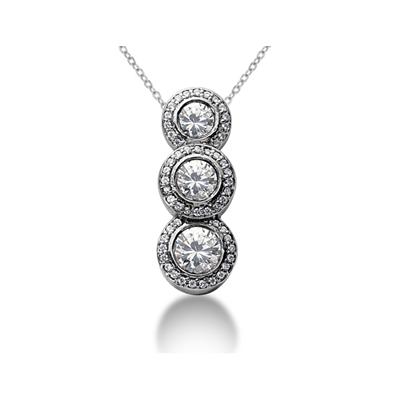 0.90 Regal Diamond Three Stone Pendant in 14k White Gold
