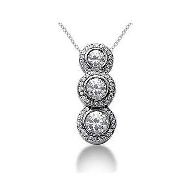 0.90 Regal Diamond Three Stone Pendant in 18k White Gold