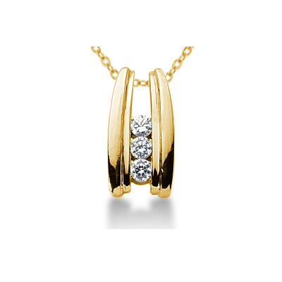 0.30CTW Bar Set Diamond Three Stone Pendant in 18k Yellow Gold