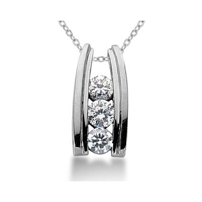 1.00CTW Bar Set Diamond Three Stone Pendant in Palladium