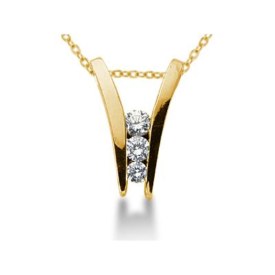 0.32CTW Diamond Three Stone Ladder Pendant in 14k Yellow Gold