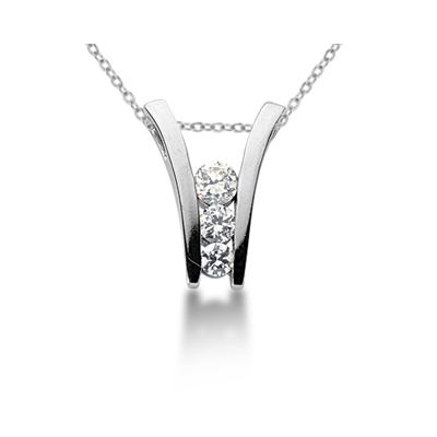 0.63CTW Diamond Three Stone Ladder Pendant in 18k White Gold